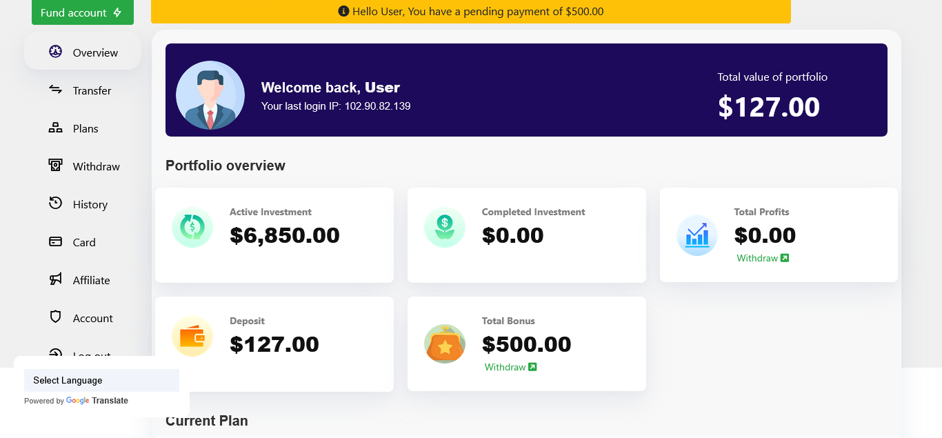 Crypto Investment PHP Script with Transfer and Credit Card